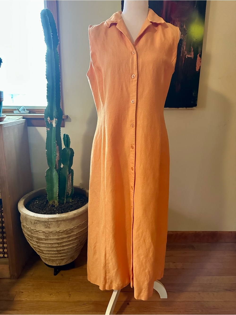 Emma James Sleeveless Button-Front Orange Maxi Dress